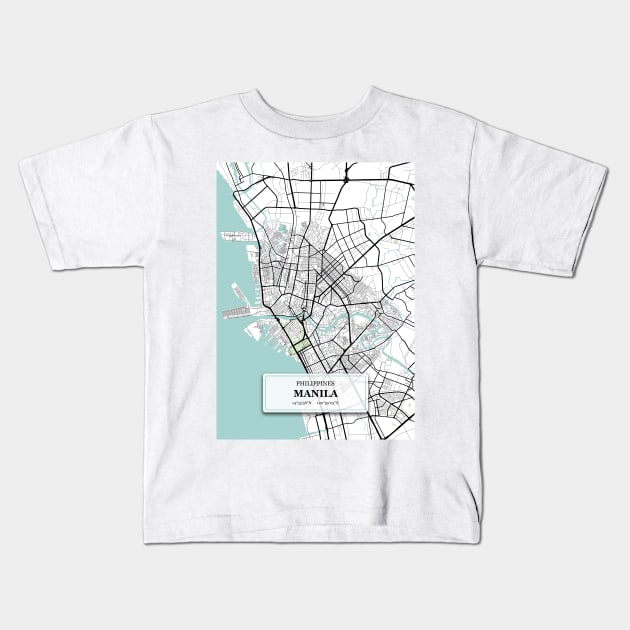 Manila Philippines City Map with GPS Coordinates Kids T-Shirt by danydesign